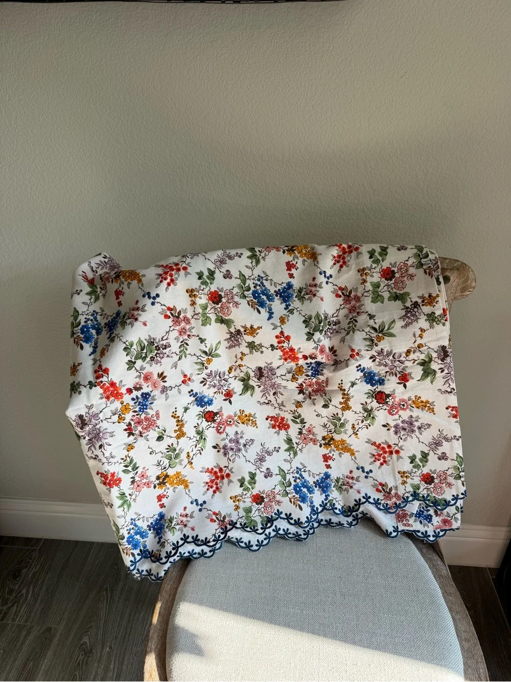 Anthropologie Alina Cotton Printed Floral Scalloped Curtain